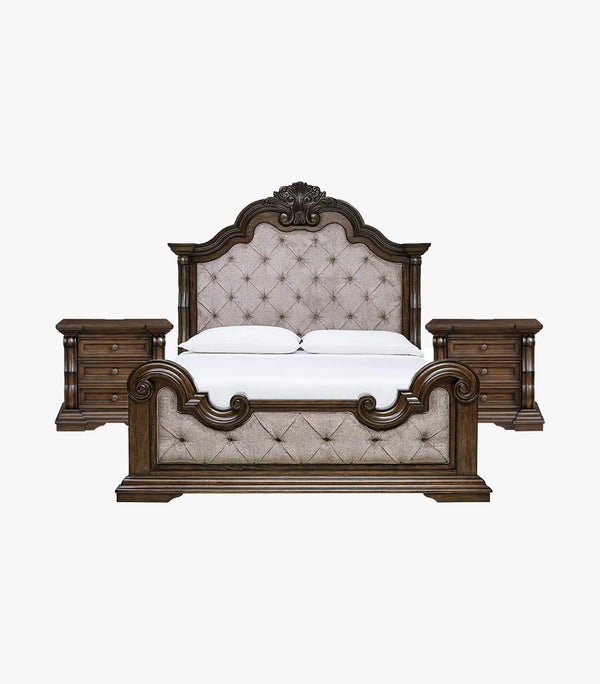 Recámara King Size Maylee de madera color café - Cama más 2 burós