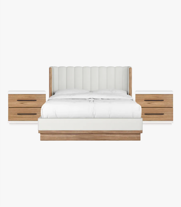 Recámara King Size Portico de madera color café - Cama más 2 burós